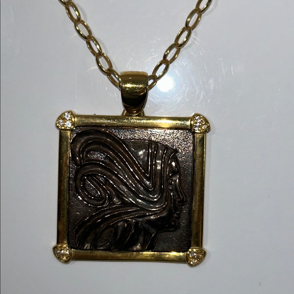 Copper Goddess Gold Plated CZ Accented Necklace By Designer B Italy